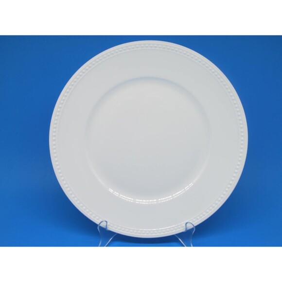 222 Fifth Laila White With Embossed Dots On Rim 11" Dinner Plate  GUC - Picture 1 of 9